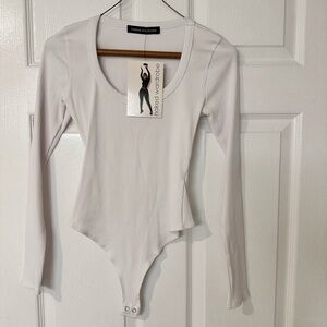 Naked Wardrobe- White Long Sleeve Bodysuit Size M